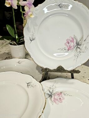 Royal M Bavaria Germany RMY4 Pink Rose Gold Trim Scalloped Plates Set 5 Dinner